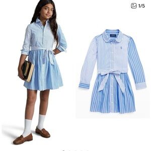 POLO Ralph Lauren Girl's Blue Stripe Cotton Poplin Shirtdress